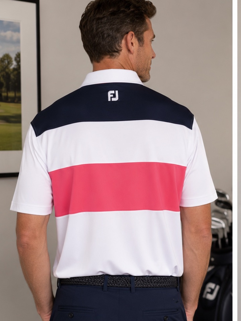 FootJoy FJ Performance Golf Polo White Navy Pink Men’s Large Colorblock